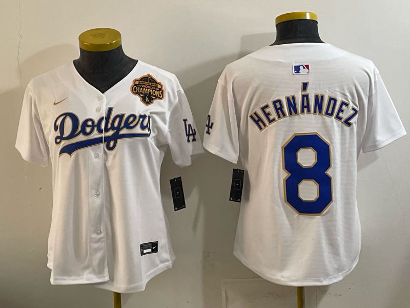 Women 2026 Los Angeles Dodgers #8 Hernandez White Gold Game Nike MLB Jersey style 08